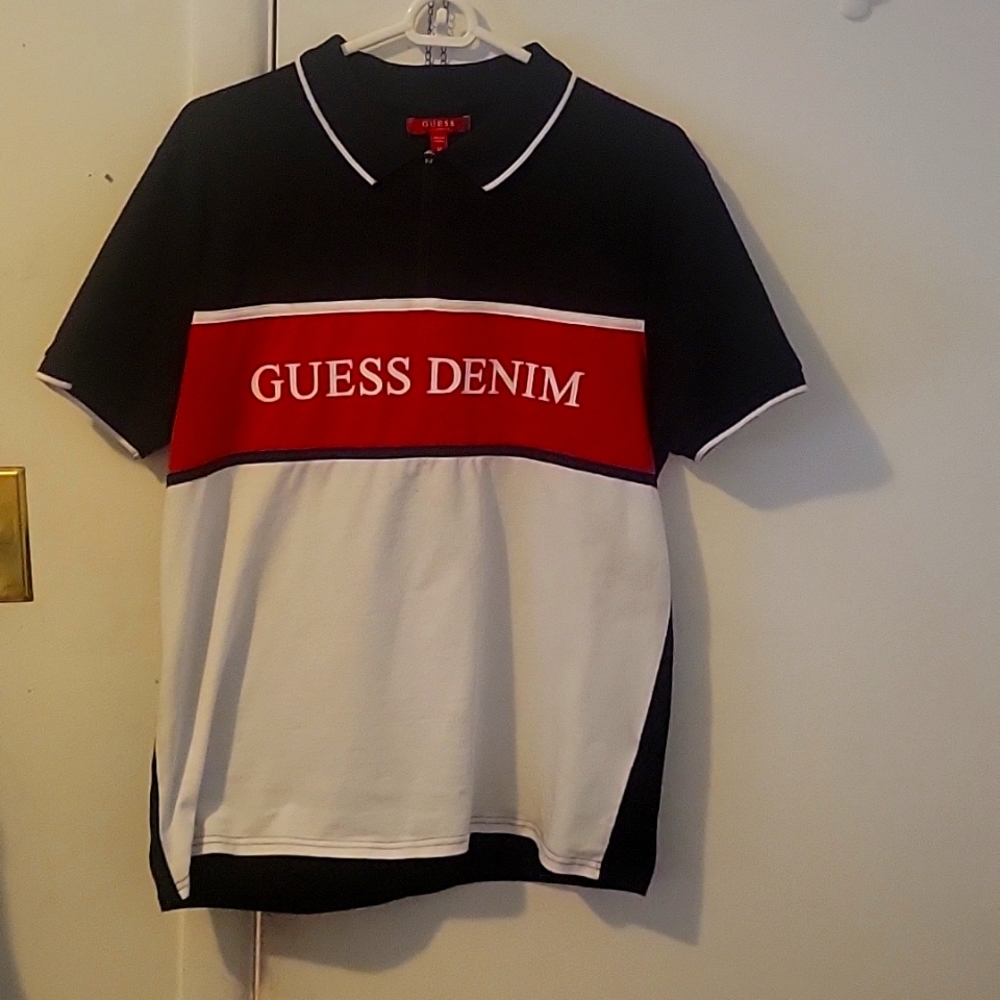 Mens guess polo shirt red/black/white size Medium